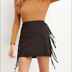 Forever 21 Black Faux Suede Fringe Mini Skirt